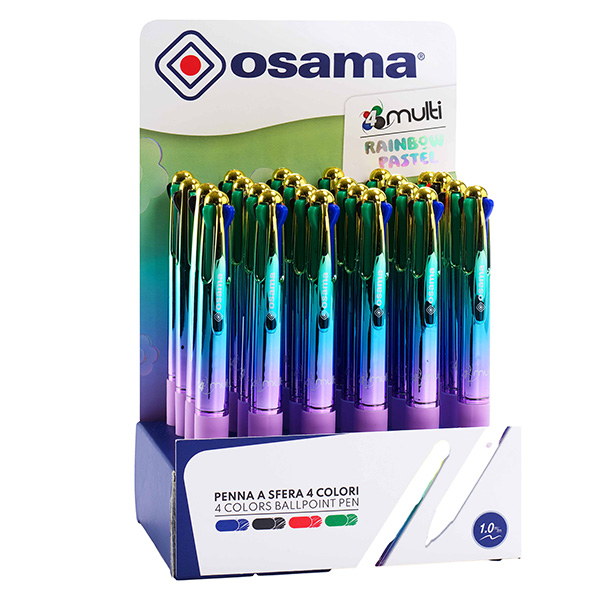 Penna a sfera scatto 4 Color - colori Rainbow pastel assortiti - Osama - expo 24 pezzi
