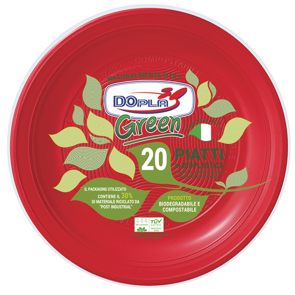 Piatto fondo - compostabile - diametro 22 cm - rosso - Dopla - conf. 20 pezzi Piatto fondo - compostabile - diametro 22 cm - rosso - Dopla - conf. 20 pezzi