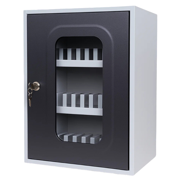 Cassetta portacellulare con anta trasparente - 30 posti - 30 x 23 x 40 cm - grigio - Metalplus