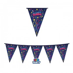 Festone bandiere - 3 metri - Happy birthday - neon - Big Party