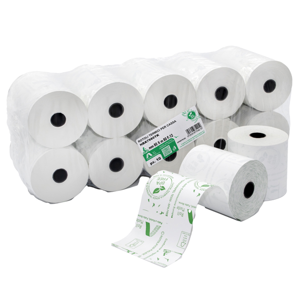 Rotolo per registratori di cassa - carta termica BPA free - 80 mm x 80 mt - 48 gr - diametro esterno 72 mm - anima 12 mm - Rotolific io Pugliese - blister 10 pezzi Rotolo per registratori di cassa - carta termica BPA free - 80 mm x 80 mt - 48 gr - diametro esterno 72 mm - anima 12 mm - Rotolific io Pugliese - blister 10 pezzi