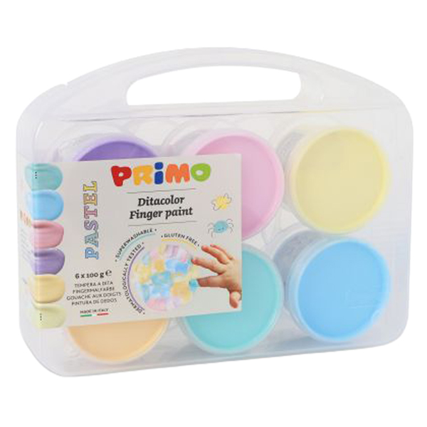 Ditacolor colori a dita - 100ml - c/pennello - valigetta 6 colori pastello - Primo Ditacolor colori a dita - 100ml - c/pennello - valigetta 6 colori pastello - Primo