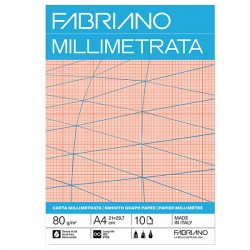 Blocco carta millimetrata - 21 x 29,7 cm - A4 - 10 fogli - 80gr - Fabriano