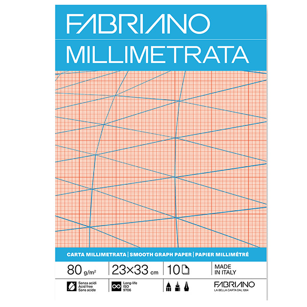 Blocco carta millimetrata - 23 x 33cm - 10 fogli - 80gr - Fabriano