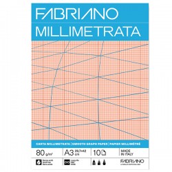 Blocco carta millimetrata - A3 - 29,7 x 42 cm - 10 fogli - 80gr - Fabriano