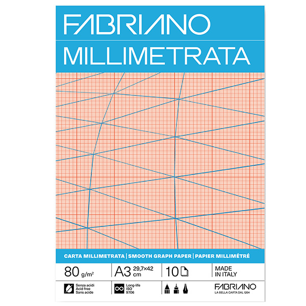 Blocco carta millimetrata - A3 - 29,7 x 42 cm - 10 fogli - 80gr - Fabriano Blocco carta millimetrata - A3 - 29,7 x 42 cm - 10 fogli - 80gr - Fabriano