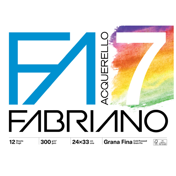 Blocco acquerello F7 - 24 x 33cm - 12 fogli - 300gr - grana fine - Fabriano Blocco acquerello F7 - 24 x 33cm - 12 fogli - 300gr - grana fine - Fabriano
