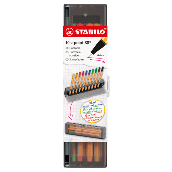 Click set Point 88 - tratto 0,4 mm - colori assortiti - Stabilo - conf. 10 pezzi Click set Point 88 - tratto 0,4 mm - colori assortiti - Stabilo - conf. 10 pezzi