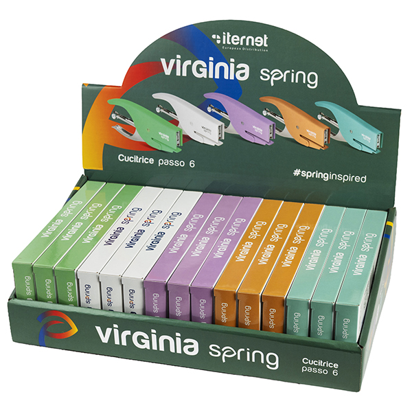 Cucitrice a pinza Virginia spring - 5 colori assortiti pastello - Iternet - Expo da 15 pezzi