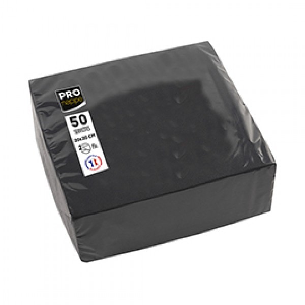 Tovaglioli cocktail - 2 veli - 20 x 20 cm - carta - nero - Pro Nappe - conf. 50 pezzi