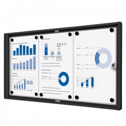 Bacheca per interni - con ante battenti -  3 fogli A4 - cornice nera - orizzontale - Showdown