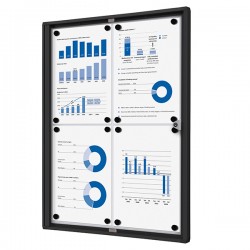 Bacheca per interni - con ante battenti -  4 fogli A4 - cornice nera - verticale - Showdown