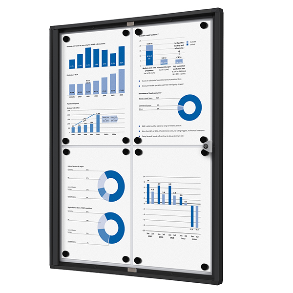Bacheca per interni - con ante battenti -  4 fogli A4 - cornice nera - verticale - Showdown