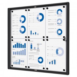 Bacheca per interni - con ante battenti -  6 fogli A4 - cornice nera - verticale - Showdown