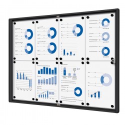 Bacheca per interni - con ante battenti -  8 fogli A4 - cornice nera - orizzontale - Showdown