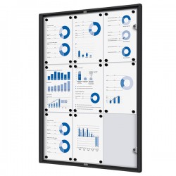 Bacheca per interni - con ante battenti -  9 fogli A4 - cornice nera - verticale - Showdown