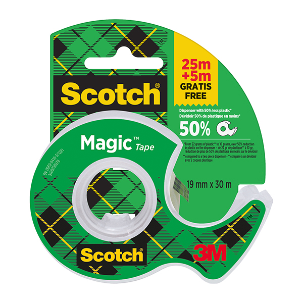 Nastro adesivo in chiocciola Magic 810 - 19 mm x 25m + 5m gratis - acrilico - trasparente - Scotch Nastro adesivo in chiocciola Magic 810 - 19 mm x 25m + 5m gratis - acrilico - trasparente - Scotch