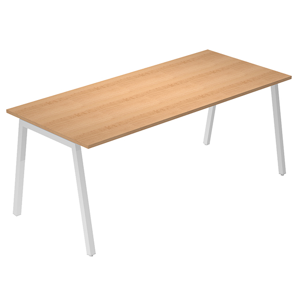 Scrivania lineare Easy - struttura bianca - gambe inclinate - 140 x 80 cm - noce chiaro