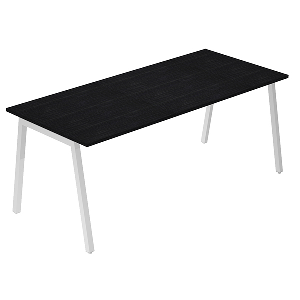 Scrivania lineare Easy - struttura bianca - gambe inclinate - 140 x 80 cm - nero venato