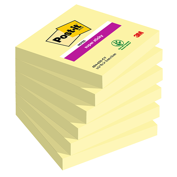 Blocco Post-it Super Sticky - 654-6SS-CY - 76 x 76 mm - giallo Canary - 90 fogli - Post-it - conf. 6 pezzi Blocco Post-it Super Sticky - 654-6SS-CY - 76 x 76 mm - giallo Canary - 90 fogli - Post-it - conf. 6 pezzi