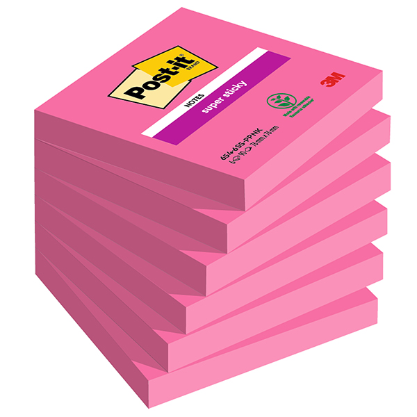 Blocco Post-it Super Sticky - 654-6SS-PPNK - 76 x 76 mm - rosa power - 90 fogli - Post-it - conf. 6 pezzi Blocco Post-it Super Sticky - 654-6SS-PPNK - 76 x 76 mm - rosa power - 90 fogli - Post-it - conf. 6 pezzi