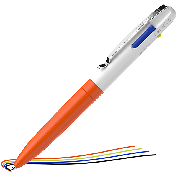 Penna a sfera Take 4 - punta media - 4 colori - fusto arancione fluo - Schneider Penna a sfera Take 4 - punta media - 4 colori - fusto arancione fluo - Schneider