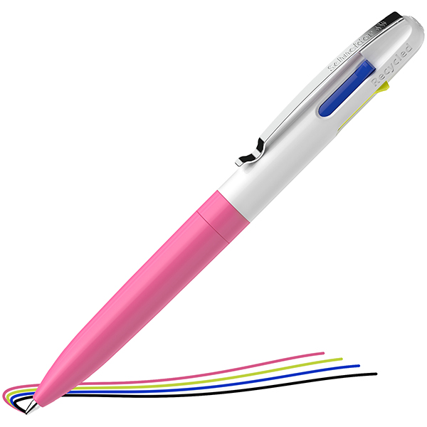 Penna a sfera Take 4 - punta media - 4 colori - fusto rosa fluo - Schneider Penna a sfera Take 4 - punta media - 4 colori - fusto rosa fluo - Schneider