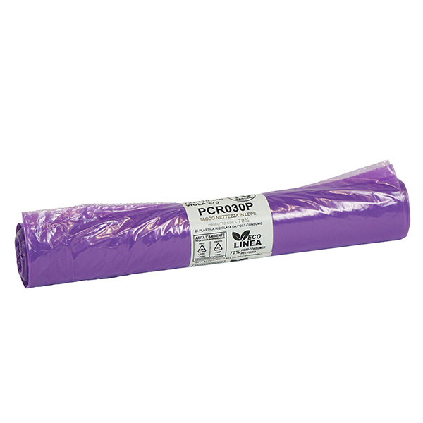 Sacco rifiuti - immondizia PCR - 72 x 110 cm - 110 L - 30 gr - viola -Bio Extrusion - conf. 10 pezzi