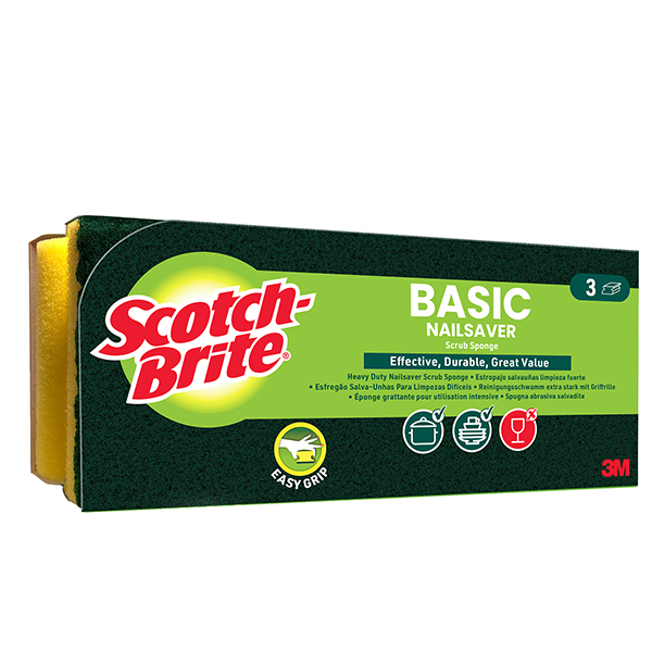 Spugna abrasiva Basic - salvadita - 14,2x2,4x11,5 cm - giallo/verde - Scotch-Brite - conf. 3 pezzi Spugna abrasiva Basic - salvadita - 14,2x2,4x11,5 cm - giallo/verde - Scotch-Brite - conf. 3 pezzi