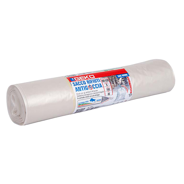 Sacchi per rifiuti - 90 x 120 cm - 160 L - 45 micron - LDPE - ambra trasparente - Geko - rotolo da 6 sacchetti Sacchi per rifiuti - 90 x 120 cm - 160 L - 45 micron - LDPE - ambra trasparente - Geko - rotolo da 6 sacchetti