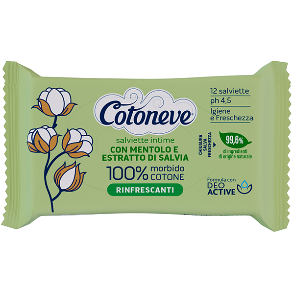 Salvietta intima rinfrescante - cotone biodegradabile - Cotoneve - conf. 12 pezzi
