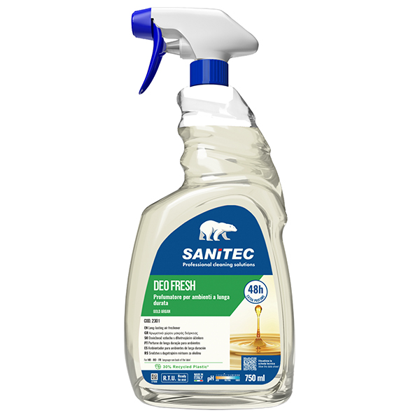 Profumatore Deo Fresh - per ambienti e tessuti - trigger 750 ml - gold argan - Sanitec Profumatore Deo Fresh - per ambienti e tessuti - trigger 750 ml - gold argan - Sanitec