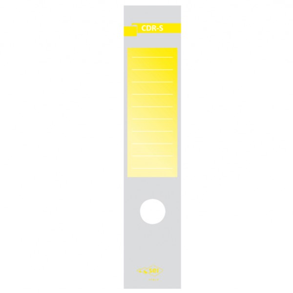 Copridorso CDR S - carta autoadesiva - 7 x 34,5 cm - giallo - Sei Rota - conf. 10 pezzi Copridorso CDR S - carta autoadesiva - 7 x 34,5 cm - giallo - Sei Rota - conf. 10 pezzi