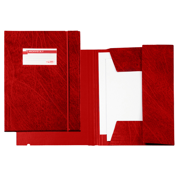 Cartella 3 lembi con elastico F - 25 x 35 cm - dorso 3 cm - Colpan - rosso - Sei Rota