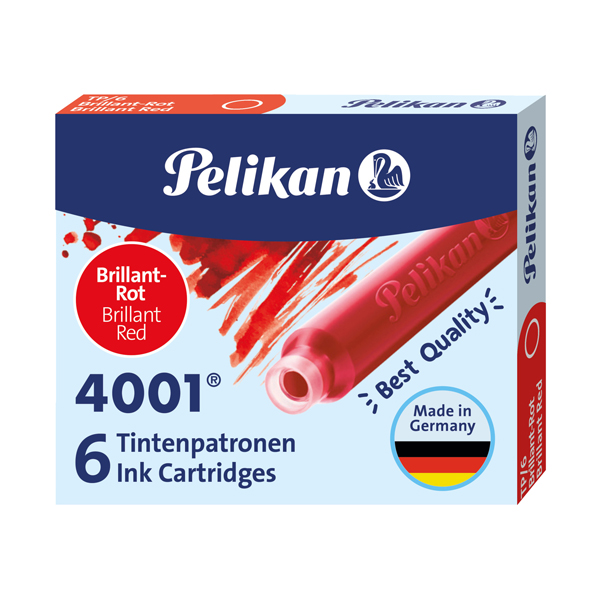 Cartucce inchiostro 4001 (TP/6) - lunghezza 39mm - rosso - Pelikan - conf. 6 pezzi Cartucce inchiostro 4001 (TP/6) - lunghezza 39mm - rosso - Pelikan - conf. 6 pezzi