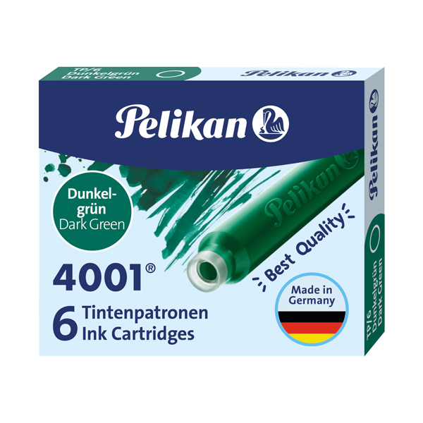 Cartucce inchiostro 4001 (TP/6) - lunghezza 39mm - verde scuro - Pelikan - conf. 6 pezzi Cartucce inchiostro 4001 (TP/6) - lunghezza 39mm - verde scuro - Pelikan - conf. 6 pezzi
