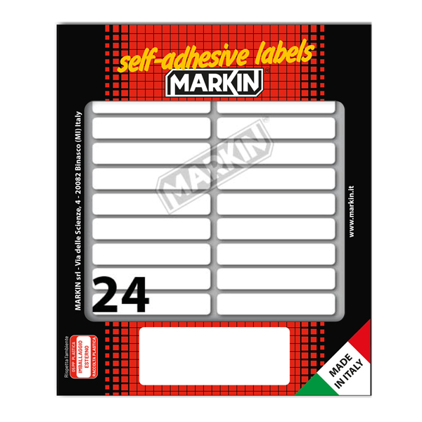 Etichette adesive - in carta - permanenti - 56 x 10 mm - 24 et/fg - 10 fogli - bianco - Markin Etichette adesive - in carta - permanenti - 56 x 10 mm - 24 et/fg - 10 fogli - bianco - Markin