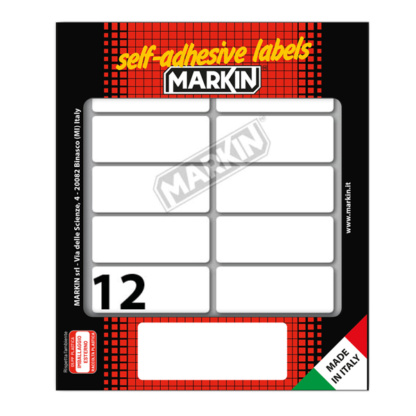 Etichette adesive - in carta - permanenti - 56 x 22 mm - 12 et/fg - 10 fogli - bianco - Markin Etichette adesive - in carta - permanenti - 56 x 22 mm - 12 et/fg - 10 fogli - bianco - Markin