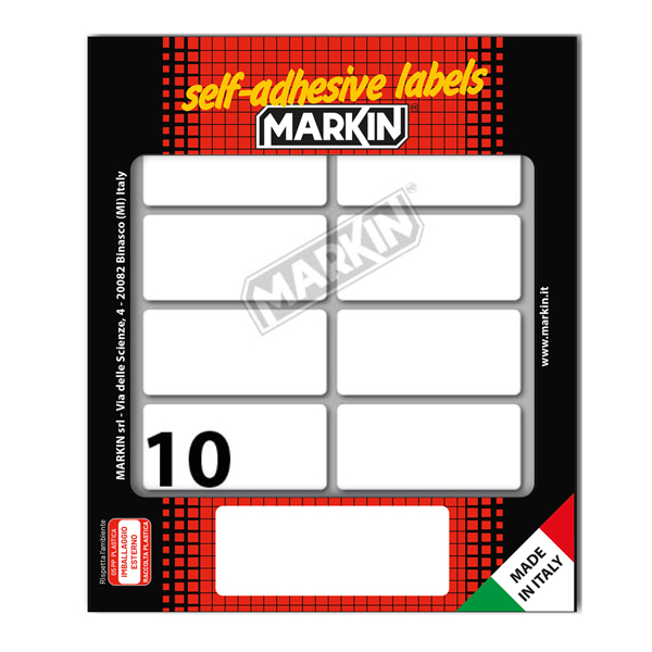 Etichette adesive - in carta - permanenti - 56 x 26 mm - 10 et/fg - 10 fogli - bianco - Markin Etichette adesive - in carta - permanenti - 56 x 26 mm - 10 et/fg - 10 fogli - bianco - Markin
