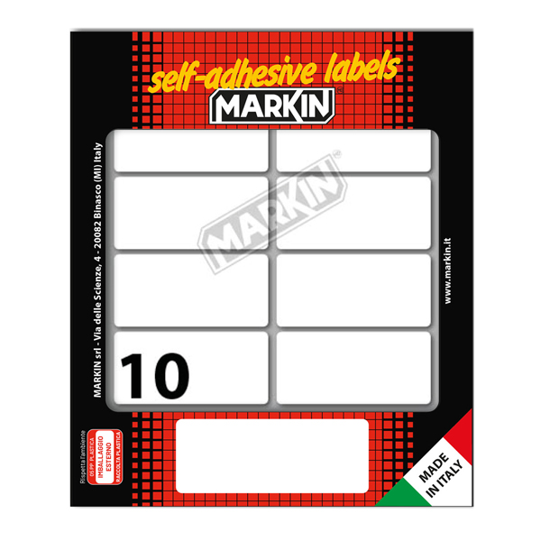 Etichette adesive - in carta - permanenti - 58 x 27 mm - 10 et/fg - 10 fogli - bianco - Markin Etichette adesive - in carta - permanenti - 58 x 27 mm - 10 et/fg - 10 fogli - bianco - Markin