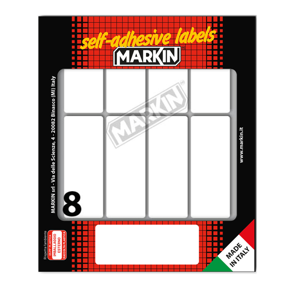 Etichette adesive - in carta - permanenti - 70 x 27 mm - 8 et/fg - 10 fogli - bianco - Markin Etichette adesive - in carta - permanenti - 70 x 27 mm - 8 et/fg - 10 fogli - bianco - Markin