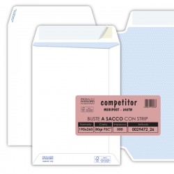 Busta a sacco Competitor FSC - strip adesivo - 19 x 26 cm - 80 gr - bianco - Pigna Envelopes - conf. 500 pezzi