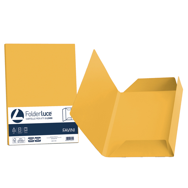 Cartellina 3 lembi Luce - 200 gr - A4 - cartoncino bristol - giallo oro - Favini - conf. 25 pezzi Cartellina 3 lembi Luce - 200 gr - A4 - cartoncino bristol - giallo oro - Favini - conf. 25 pezzi