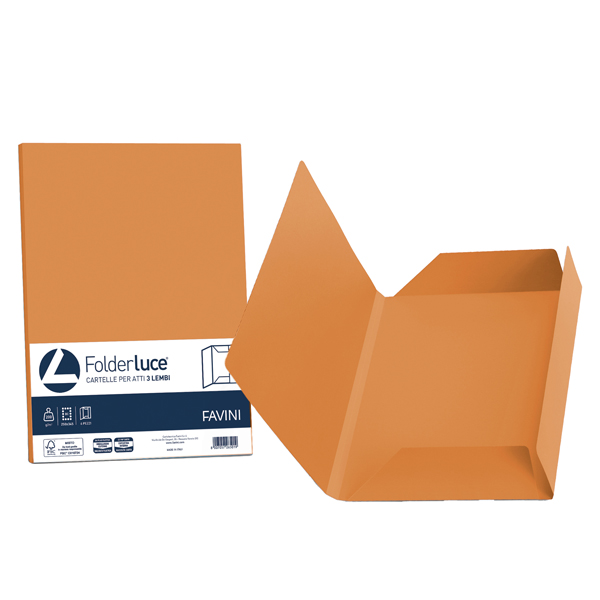 Cartellina 3 lembi Luce - 200 gr - A4 - cartoncino bristol - arancio - Favini - conf. 25 pezzi Cartellina 3 lembi Luce - 200 gr - A4 - cartoncino bristol - arancio - Favini - conf. 25 pezzi