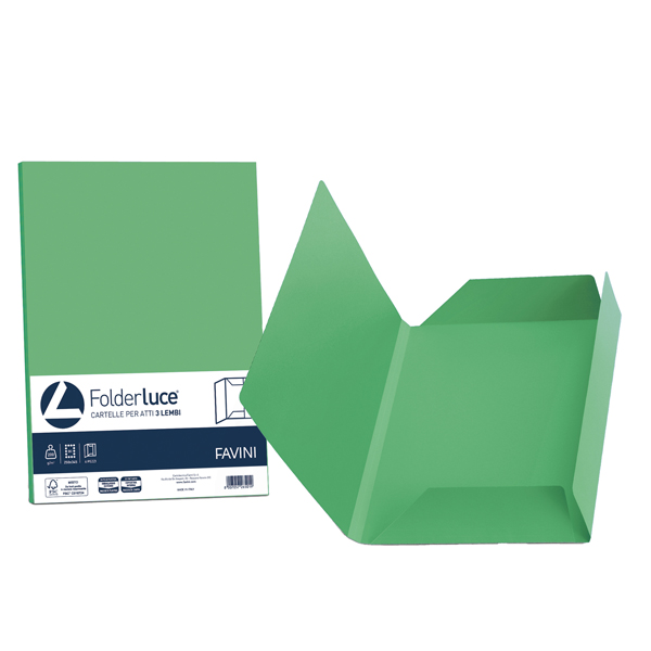 Cartellina 3 lembi Luce - 200 gr - A4 - cartoncino bristol - verde - Favini - conf. 25 pezzi Cartellina 3 lembi Luce - 200 gr - A4 - cartoncino bristol - verde - Favini - conf. 25 pezzi
