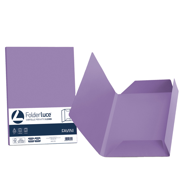 Cartellina 3 lembi Luce - 200 gr - A4 - cartoncino bristol - violetto - Favini - conf. 25 pezzi Cartellina 3 lembi Luce - 200 gr - A4 - cartoncino bristol - violetto - Favini - conf. 25 pezzi