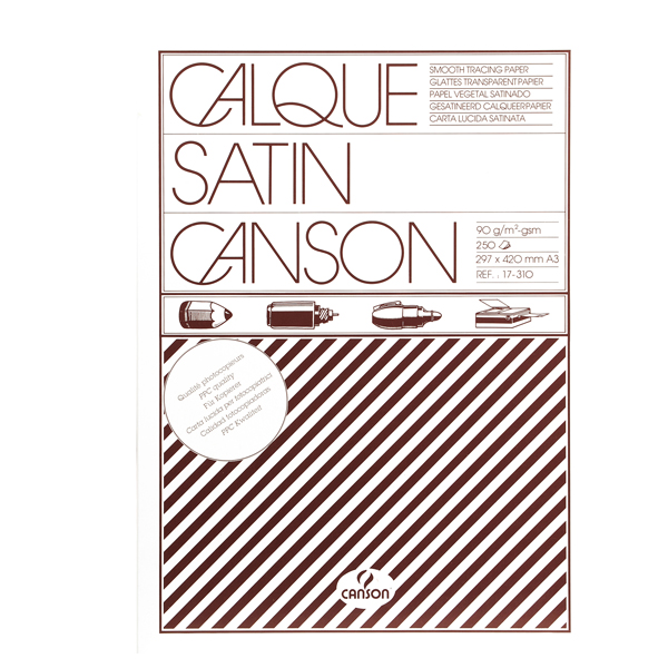 Carta lucida satinata per disegno manuale - A3 - 250 fogli - 90/95 gr - per fotocopie/stampe laser - Canson