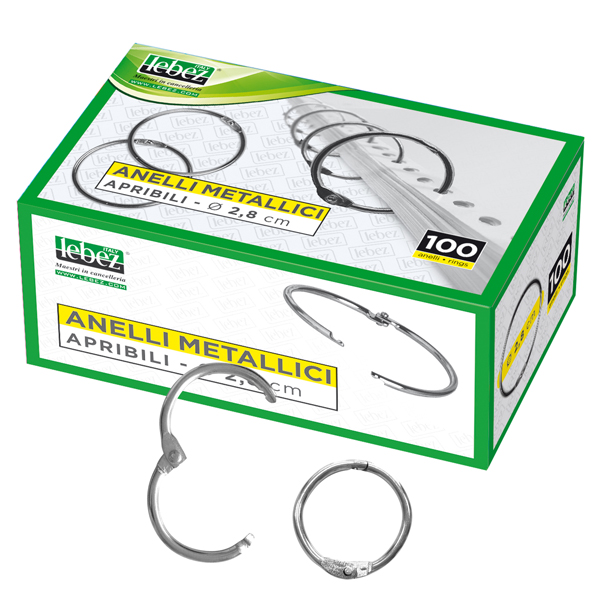 Anelli metallici - 3,5 cm - per rilegatura - Lebez - conf. 100 pezzi Anelli metallici - 3,5 cm - per rilegatura - Lebez - conf. 100 pezzi