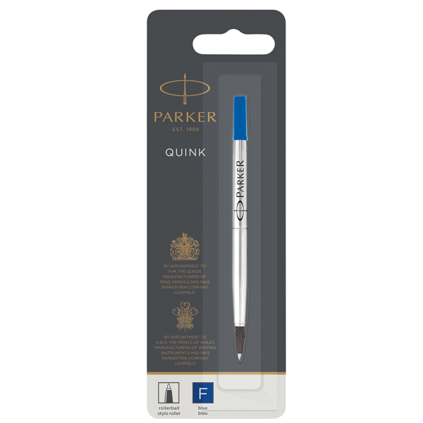 Refill roller Quink standard - punta fine - metallo - blu - Parker Refill roller Quink standard - punta fine - metallo - blu - Parker