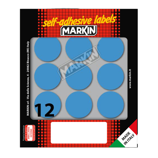 Etichette adesive tonde - in carta - permanenti - diametro 34 mm - 12 et/fg - 10 fogli - blu - Markin Etichette adesive tonde - in carta - permanenti - diametro 34 mm - 12 et/fg - 10 fogli - blu - Markin